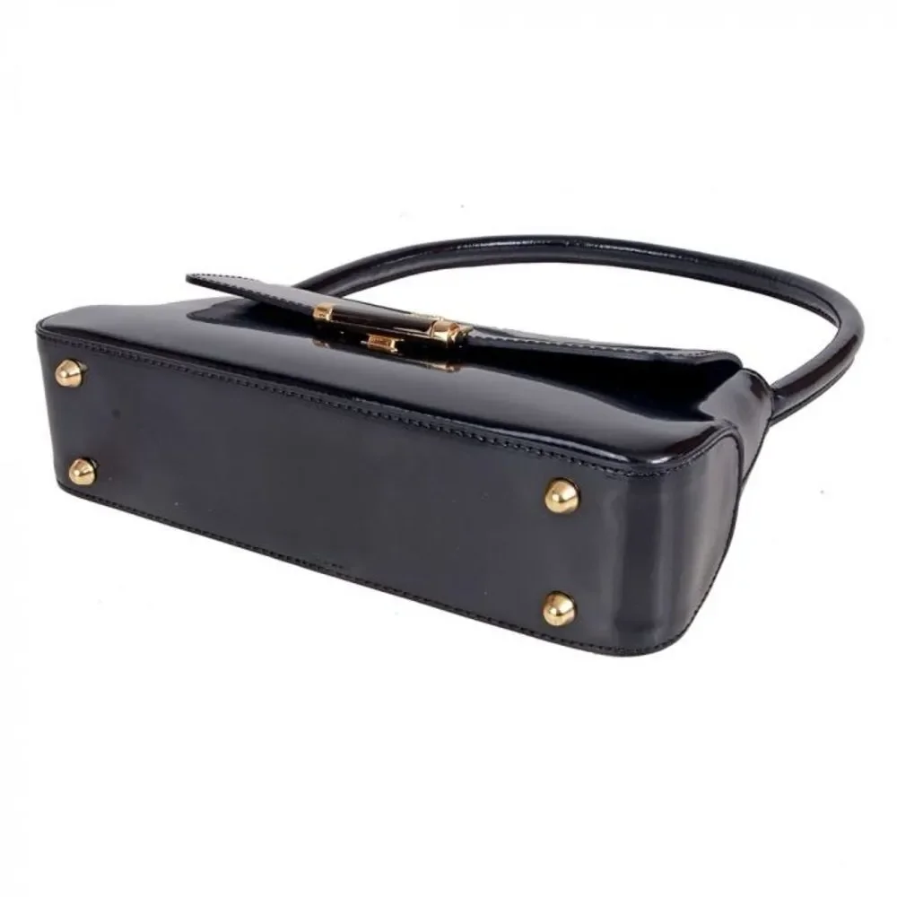 NWT Pratesi Firenze Black Polished Calf Leather Satchel Bag Italy